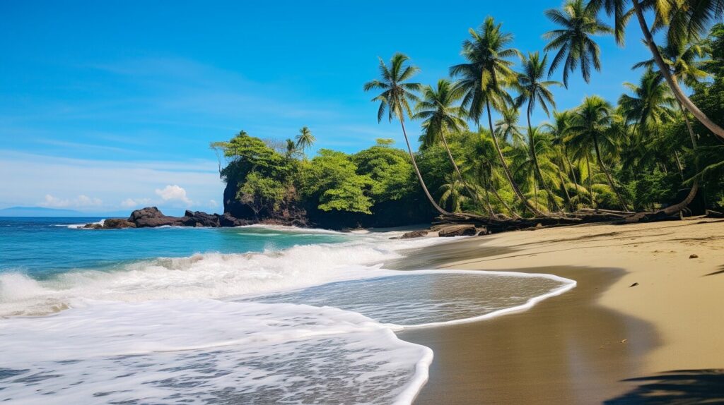 Costa Rican beach with palm trees