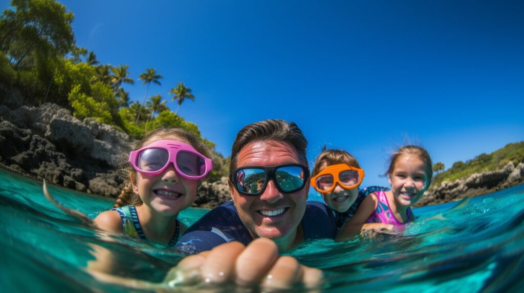 Family enjoying snorkeling in Costa Rica