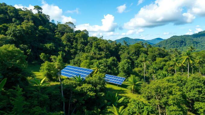 Lush Costa Rican rainforest with sustainable development project